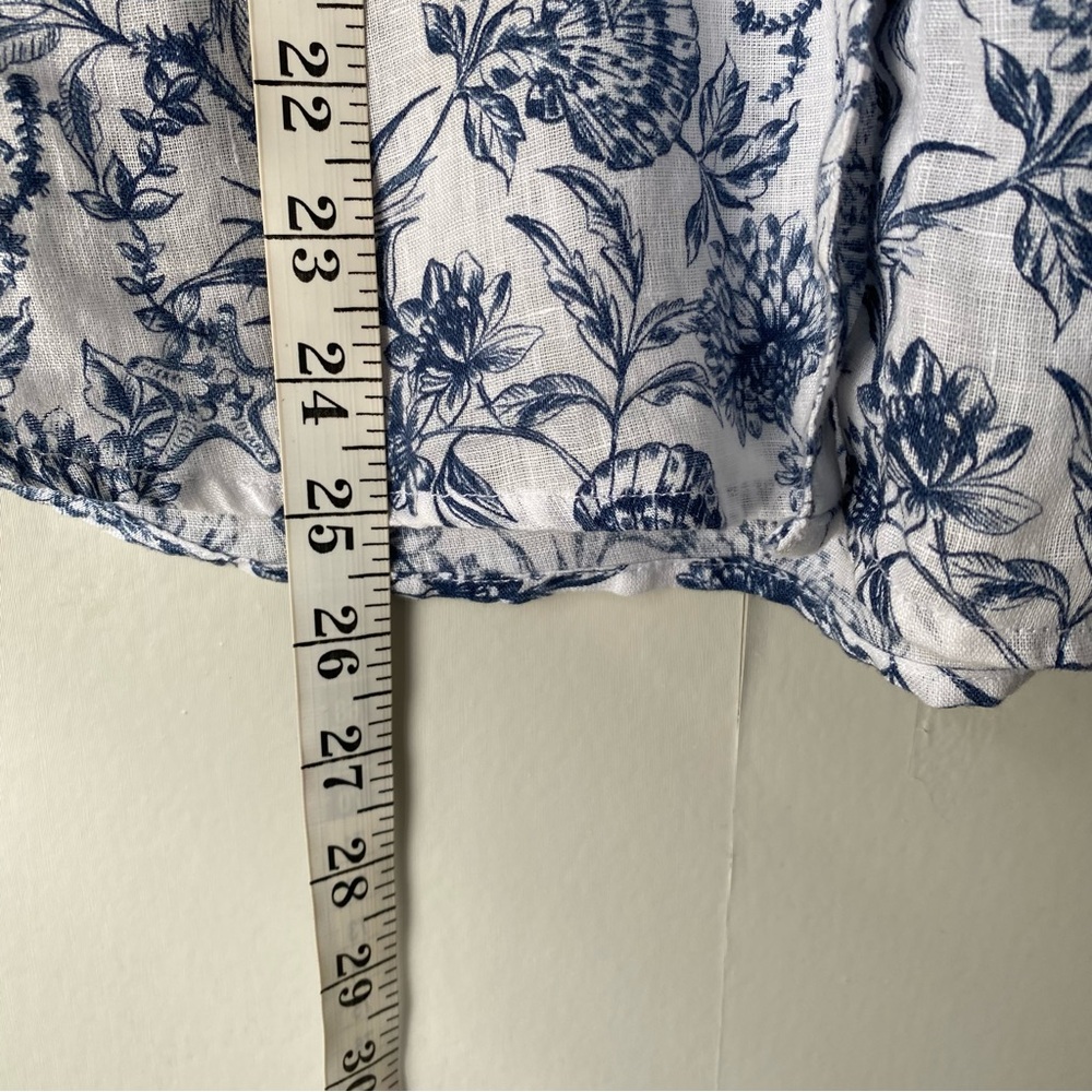 Garnet Hill Nautical Print 100% Linen Long Sleeve Button Shirt 8 Coastal Beachy - Picture 10 of 10